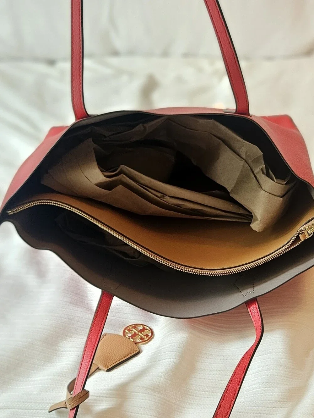 Tory Burch Perry Triple-Compartment Tote in Brilliant Red